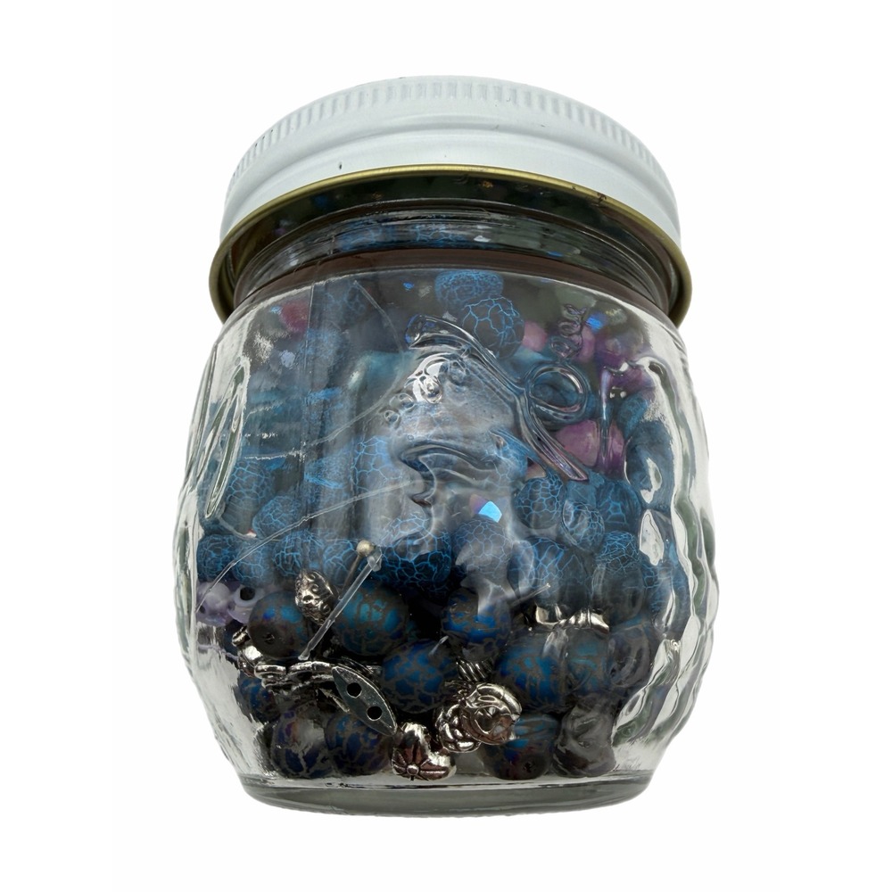Second Chance Alley Assorted Blue Agate Style Beads & Jewelry Charms Craft Jar